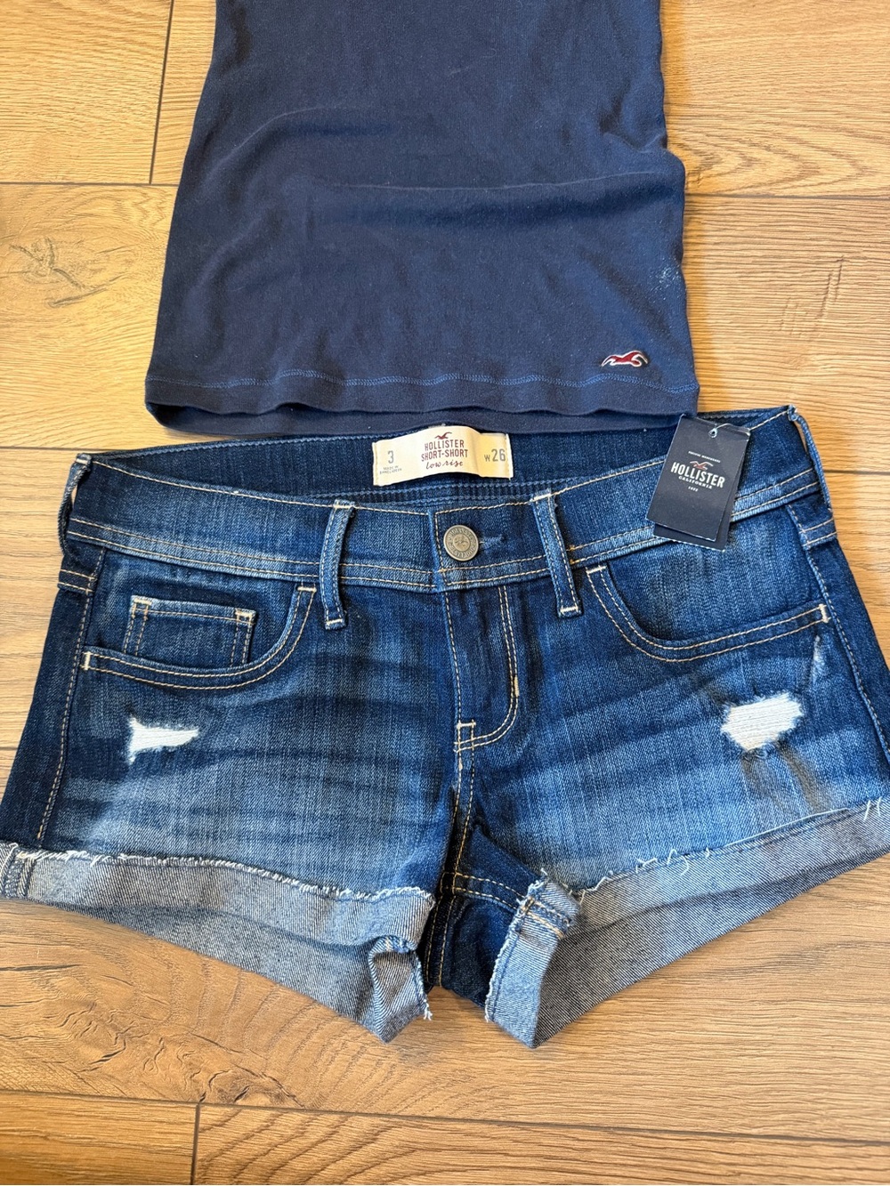 Vintage Hollister Dark Blue Denim Low-Rise Short-Short Cutoff Shorts